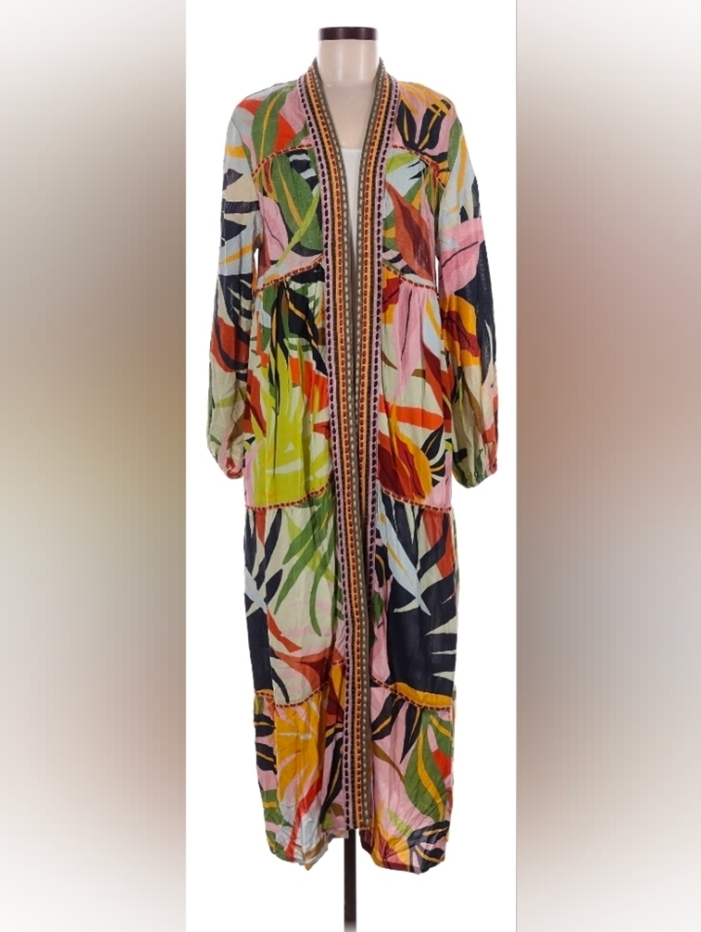 Anthropologie Conditions Apply Multicolor Tropical Print Long Kimono